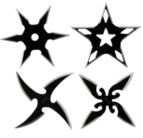 2.5" Black Steel Throwing Star with Pouch 4pc Set