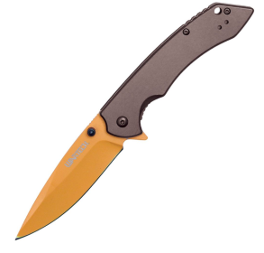 Assisted Open Folding Pocket Knife with Grey handle and Orange Blade