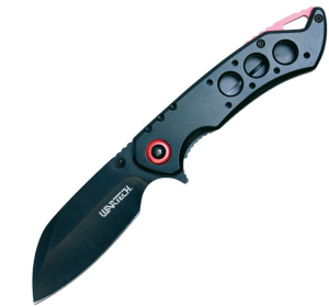 Assisted Open Folding Pocket Knife, Black Handle w/ Red Accents