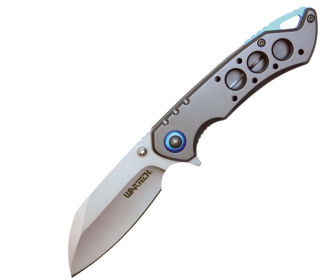 Assisted Open Folding Pocket Knife, Grey Handle w/ Blue Accents