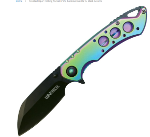 Assisted Open Folding Pocket Knife, Rainbow Handle w/ Black Accents