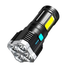 4-core Led Multi-functional Bright Flashlight COB Side Light Outdoor Portable Home USB Rechargeable Flashlight (Emitting Color: Black G300, Body Color: Black)